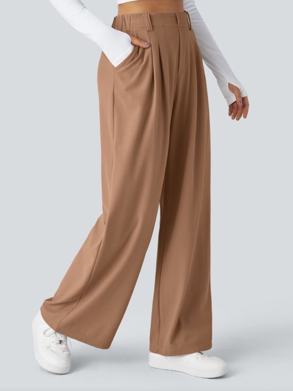 Halara Flex High Waisted Pocket Wide Leg Waffle Work Pants Womens XL Tan NWT